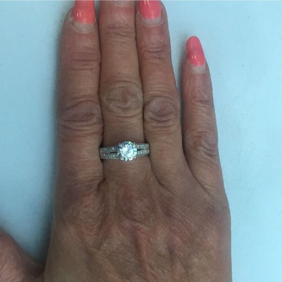 Sterling Silver Ring, Solitaire With Accents, Cubic Zirconia, Engagement, Size 9 - Picture 5 of 10